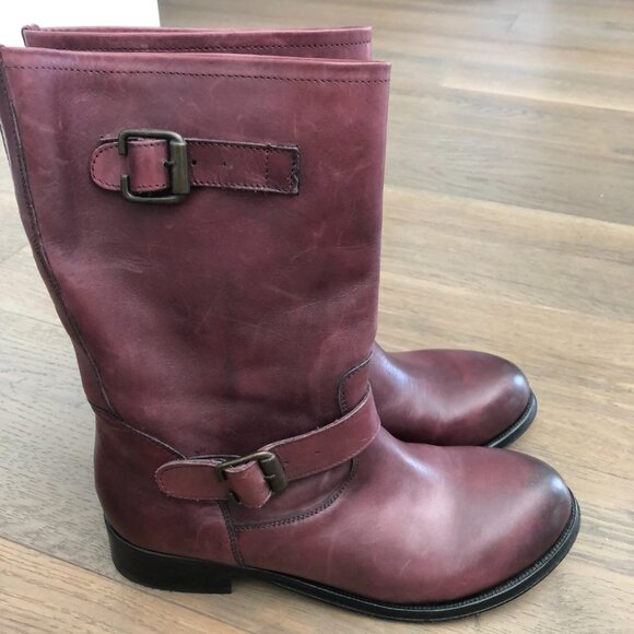 Pierre Hardy Mid Calf Harness Leather Boots w Buckle Detail Burgundy Sz 9 - Picture 13 of 14